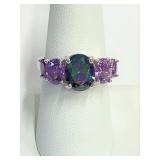 .925 Silver Mystic Topaz & Amethyst Ring Sz 8