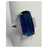 .925 Silver Ring With AAAAA 7ct Zircon Ring Sz 8