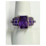 .925 Silver Amethyst Ring Sz 8 - Beautiful