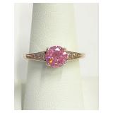 .925 Silver & AAA Pink Zircon Ring Sz 8