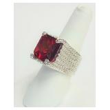 .925 Silver Ring Sz Lg Red Stone Sz 8