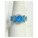 .925 Silver Blue & White Sapphire Ring Sz 7