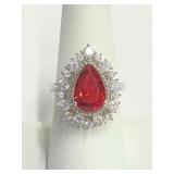 .925 Silver White Topaz & Garnet Ring Sz 8