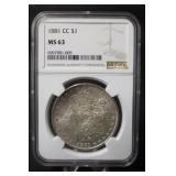 1881-CC MS63 Certified Morgan Silver Dollar