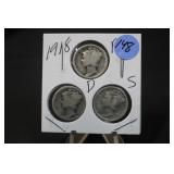 Lot of 3 1918 Silver Mercury Dimes