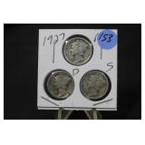 Lot of 3 1927 Silver Mercury Dimes