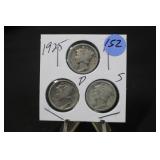 Lot of 3 1925 Silver Mercury Dimes
