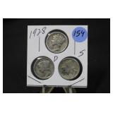 Lot of 3 1928 Silver Mercury Dimes