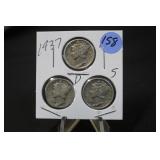 Lot of 3 1937 Silver Mercury Dimes