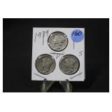 Lot of 3 1939 Silver Mercury Dimes
