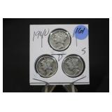 Lot of 3 1940 Silver Mercury Dimes