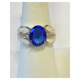 .925 Silver Tanzanite Ring W/ Opals Size 8   CH