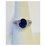 .925 Silver Blue Sapphire Ring Sz 7   E