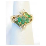 14K Diamond and Emerald Ring Sz 3.5