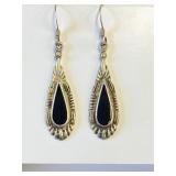 .925 Silver and Onyx Drop Earrings - NICE!