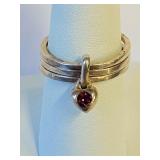 .925 Silver Triple Band w/Heart Dangling Sz 7.5