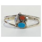 Sterling Native American Turquoise & Coral Cuff