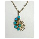 Unmarked Silver and Turquoise Pendant on Chain