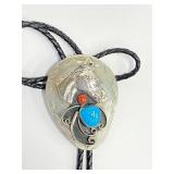 Bolo Tie With Turquoise, Coral and Horse Head