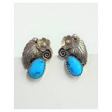 Silver and Turquoise Signed Artisan Earrings