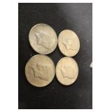 Lot of 4 40% Silver Kennedy Half Dollars