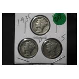 Lot of 3 Mercury Silver Dimes
