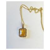 .14 K Gold 20" Chain & Citrine and Diamond Pedant