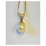 14K Chain & Pearl and Diamond Setting - Lovely