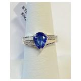 .925 Silver Pear Tanzanite Ring Sz 7     CN