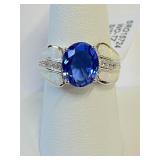 .925 Silver Tanzanite W/Opals Ring Sz 8   CH