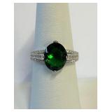 .925 Silver 4ct Oval Cut Emerald Ring Sz 7   E