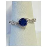 .925 Silver Blue Sapphire Ring Sz 8   E
