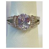 .925 Silver CZ Engagement Ring Sz 7   CC