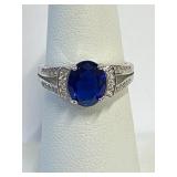 .925 Silver Blue Sapphire Ring Sz 7   E