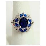 .925 Silver Blue Zircon Ring Sz 6 R