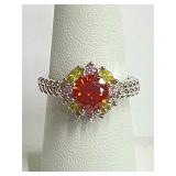 .925 Silver Zircon Ring Sz 7  E