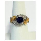 .925 Silver Ring Zircon,  Blue CZ Sz 7  L