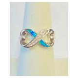 Blue Opal and .925 Silver Ring Sz 7   T