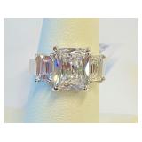 .925 Silver Radiant Cut & Baguette Cz Ring Sz 7  O