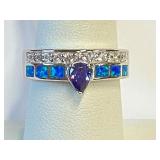 Tanzanite, Blue Opal, .925 Silver Ring Sz 7   CN