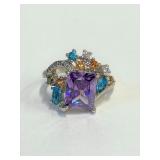 .925 Silver Multi-Color Stones Sz 7 T