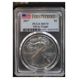2017 MS70 1oz .999 Pure Silver Eagle Certified