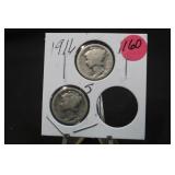 1916 P and S Mercury Silver Dimes