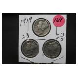 1919 1923 &1923-S Mercury Dimes
