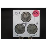 1924 Set of 3 Mercury Silver Dimes P,D,&S