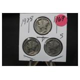 1928 Set of 3 Mercury Silver Dimes P,D,&S