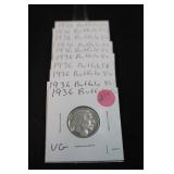 Lot of 10 Full same Date Buffalo Nickels
