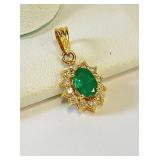 14K Emerald & Diamond Pendant 1/2ct Emerald