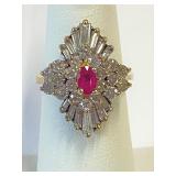 14K Gold Burma Ruby, Diamond  Ring Sz 6