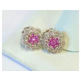 14K Wh. Gold Pink and Diamond Earrings